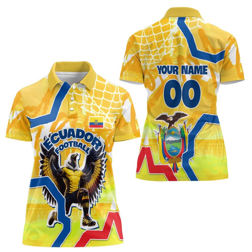 Personalized Ecuador Football Condor Mascot Women Polo Shirt Golden Wings of La Tri