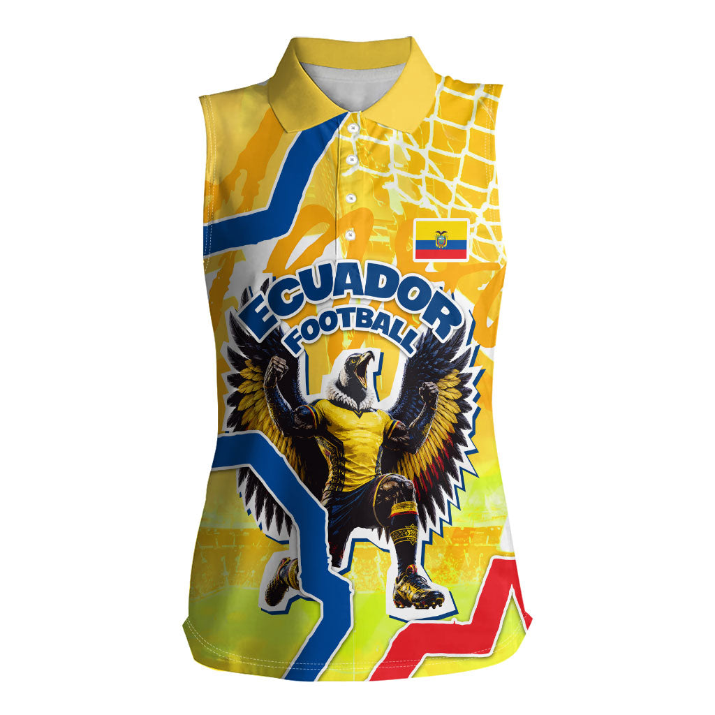 Personalized Ecuador Football Condor Mascot Women Sleeveless Polo Shirt Golden Wings of La Tri
