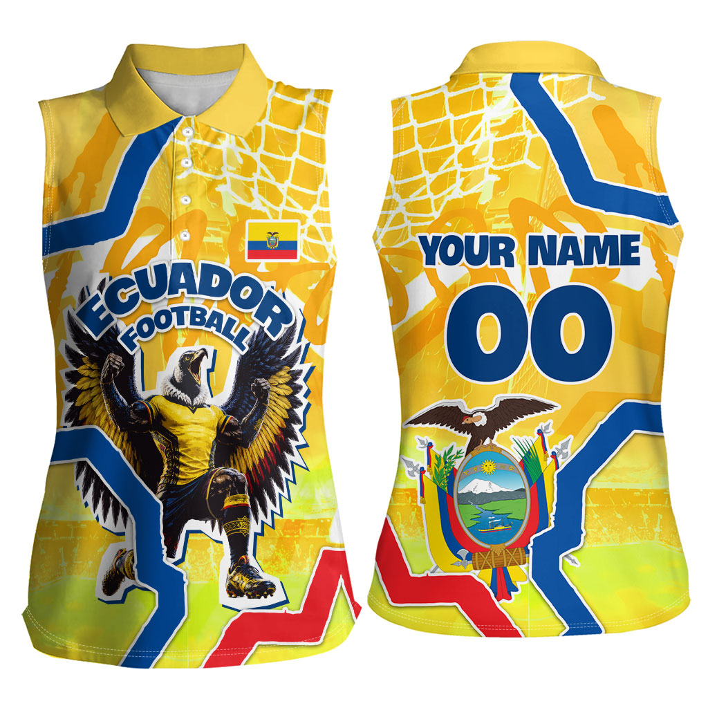 Personalized Ecuador Football Condor Mascot Women Sleeveless Polo Shirt Golden Wings of La Tri