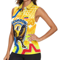 Personalized Ecuador Football Condor Mascot Women Sleeveless Polo Shirt Golden Wings of La Tri