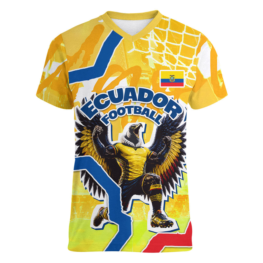 Personalized Ecuador Football Condor Mascot Women V-Neck T-Shirt Golden Wings of La Tri