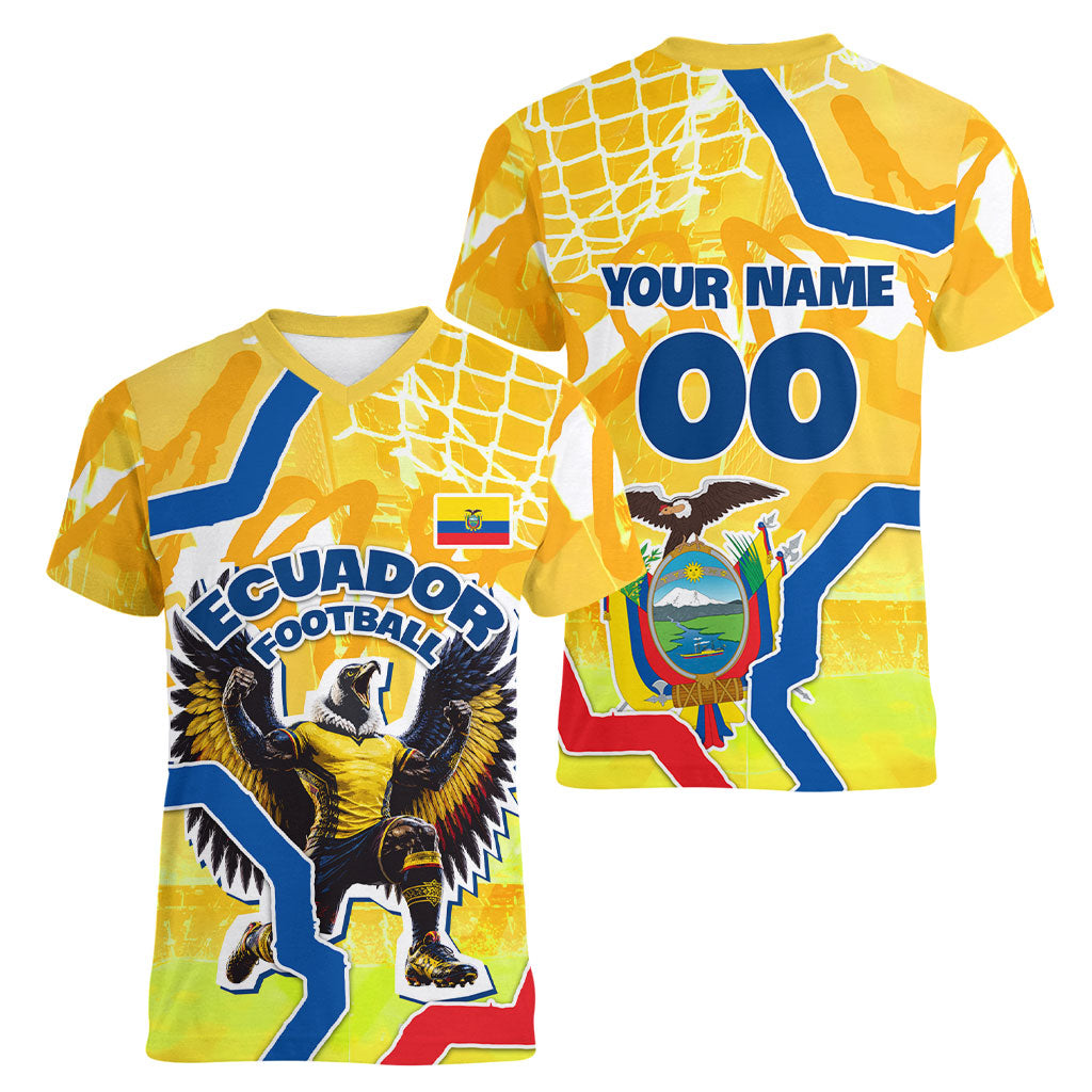 Personalized Ecuador Football Condor Mascot Women V-Neck T-Shirt Golden Wings of La Tri