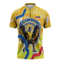Personalized Ecuador Football Condor Mascot Zipper Polo Shirt Golden Wings of La Tri