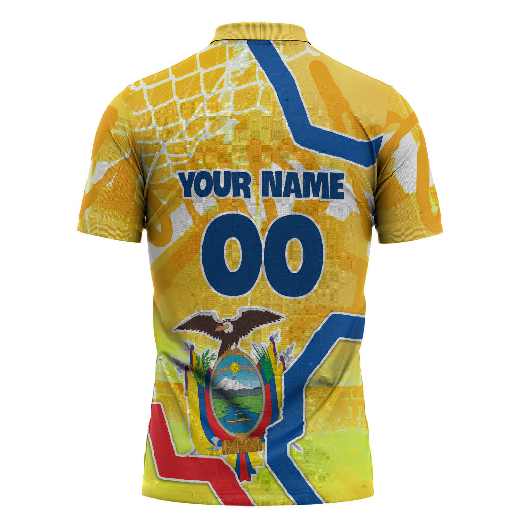 Personalized Ecuador Football Condor Mascot Zipper Polo Shirt Golden Wings of La Tri