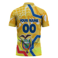 Personalized Ecuador Football Condor Mascot Zipper Polo Shirt Golden Wings of La Tri