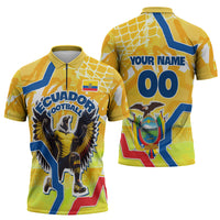 Personalized Ecuador Football Condor Mascot Zipper Polo Shirt Golden Wings of La Tri