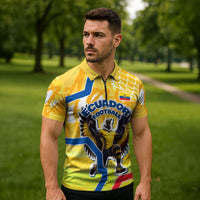 Personalized Ecuador Football Condor Mascot Zipper Polo Shirt Golden Wings of La Tri