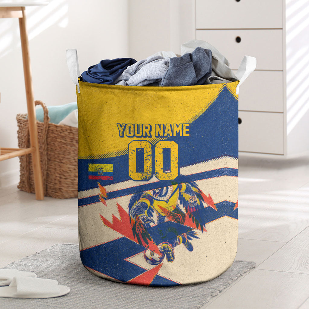 Personalized Ecuador Football Laundry Basket Condor Vintage Grunge National Pride Soccer Mascot