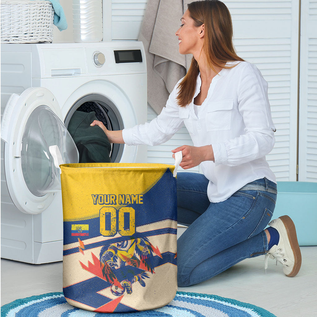 Personalized Ecuador Football Laundry Basket Condor Vintage Grunge National Pride Soccer Mascot