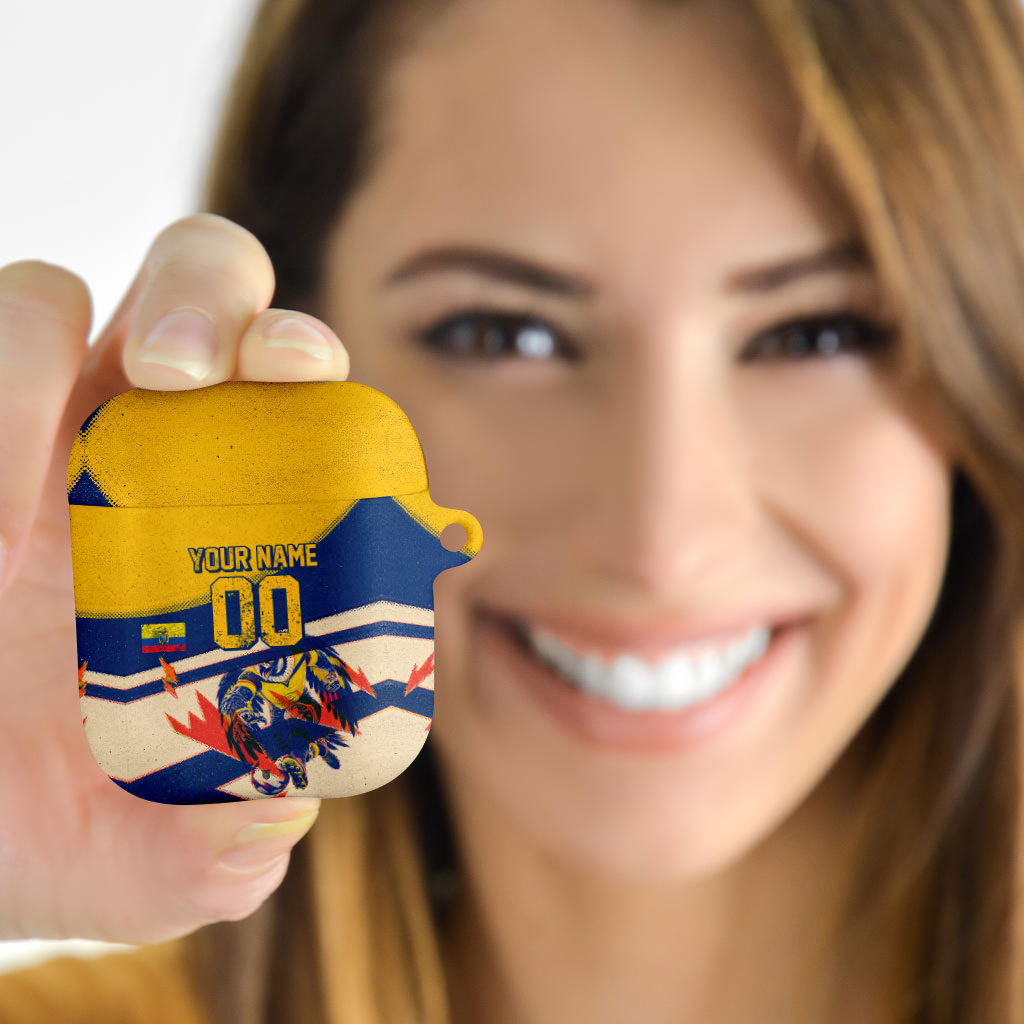 Personalized Ecuador Football AirPods Case Condor Vintage Grunge National Pride Soccer Mascot