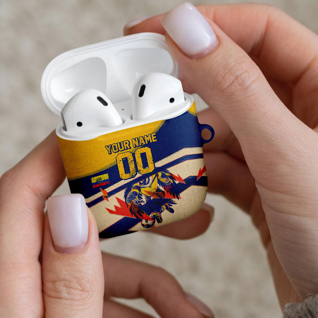 Personalized Ecuador Football AirPods Case Condor Vintage Grunge National Pride Soccer Mascot