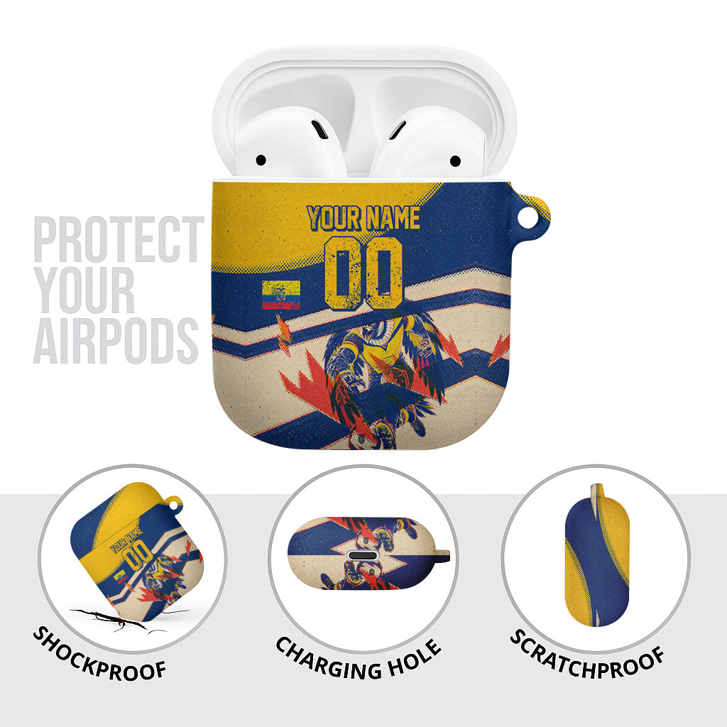 Personalized Ecuador Football AirPods Case Condor Vintage Grunge National Pride Soccer Mascot