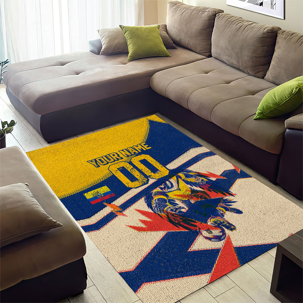 Personalized Ecuador Football Area Rug Condor Vintage Grunge National Pride Soccer Mascot