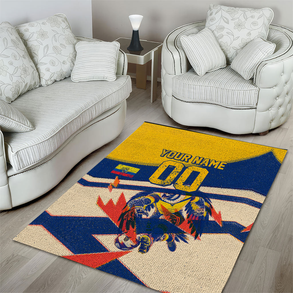 Personalized Ecuador Football Area Rug Condor Vintage Grunge National Pride Soccer Mascot