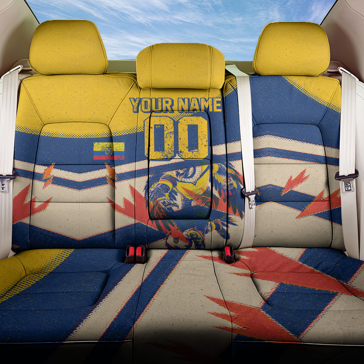 Personalized Ecuador Football Back Car Seat Cover Condor Vintage Grunge National Pride Soccer Mascot