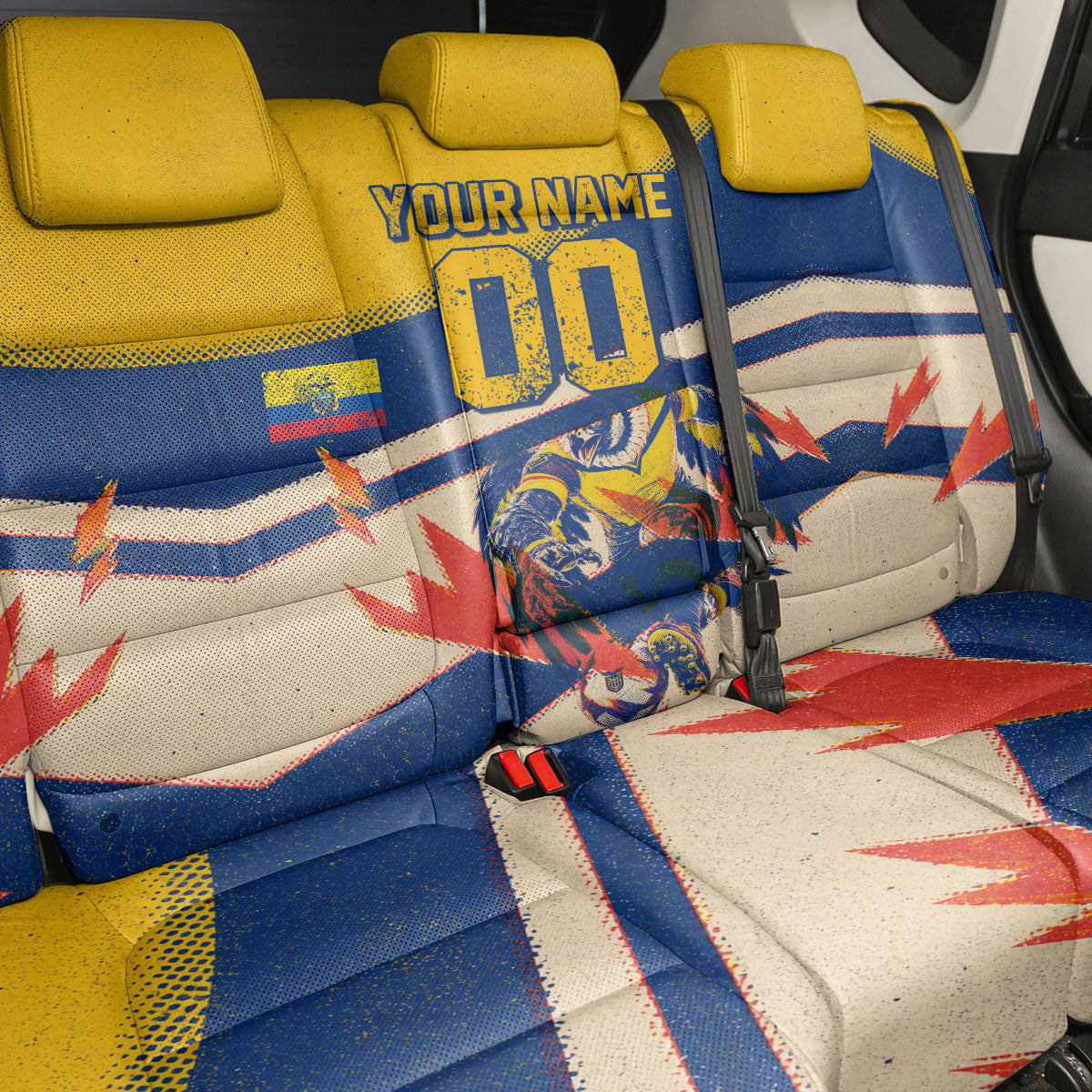 Personalized Ecuador Football Back Car Seat Cover Condor Vintage Grunge National Pride Soccer Mascot