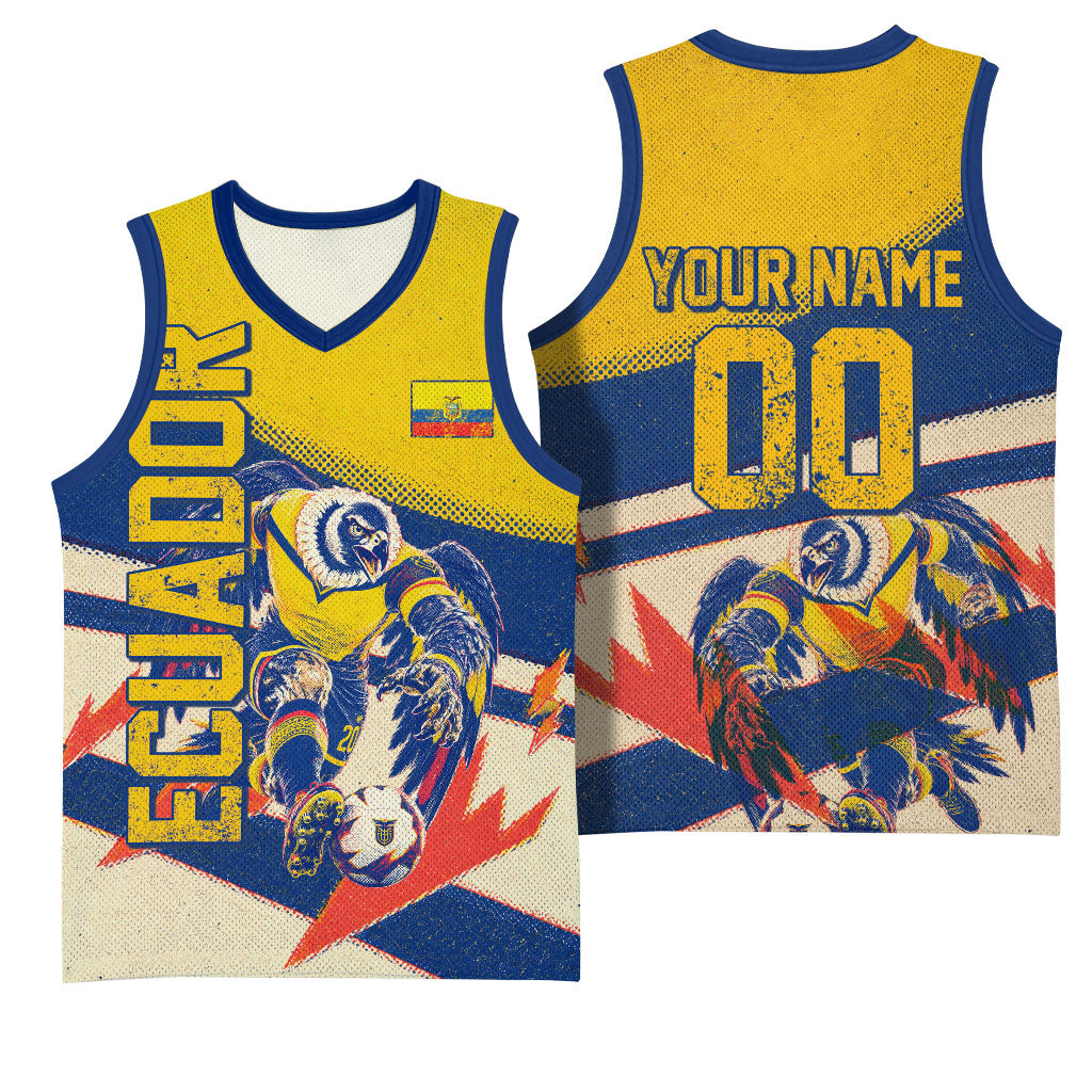 Personalized Ecuador Football Basketball Jersey Condor Vintage Grunge National Pride Soccer Mascot