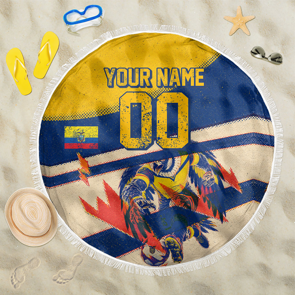 Personalized Ecuador Football Beach Blanket Condor Vintage Grunge National Pride Soccer Mascot