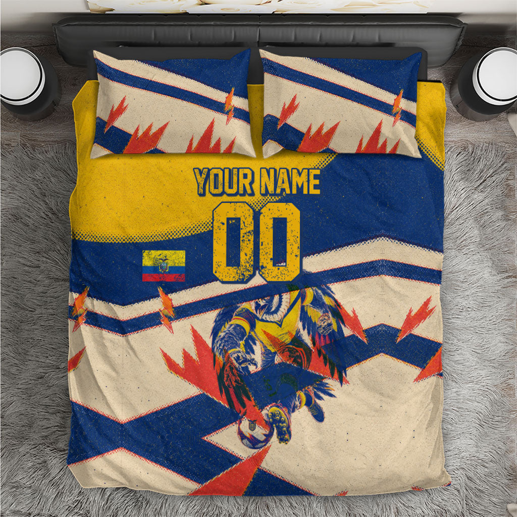 Personalized Ecuador Football Bedding Set Condor Vintage Grunge National Pride Soccer Mascot
