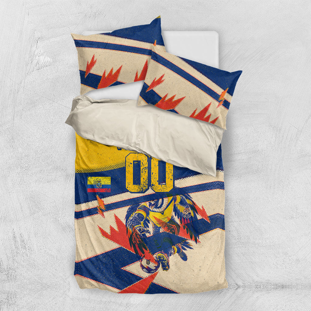 Personalized Ecuador Football Bedding Set Condor Vintage Grunge National Pride Soccer Mascot