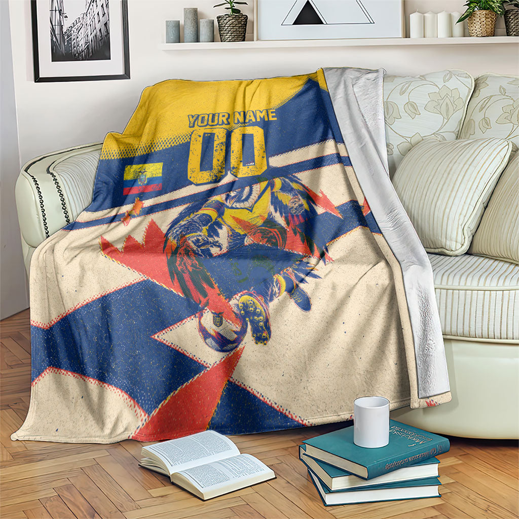 Personalized Ecuador Football Blanket Condor Vintage Grunge National Pride Soccer Mascot