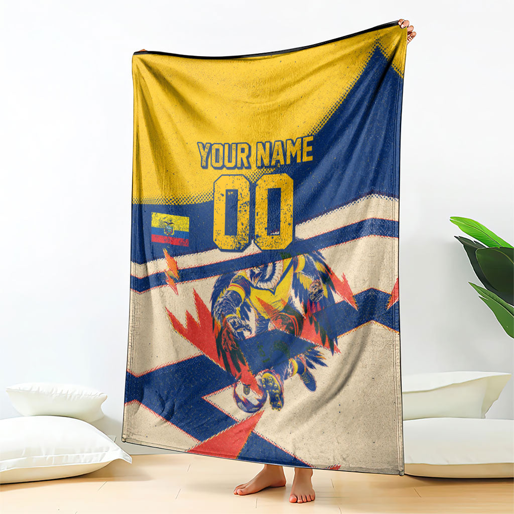 Personalized Ecuador Football Blanket Condor Vintage Grunge National Pride Soccer Mascot