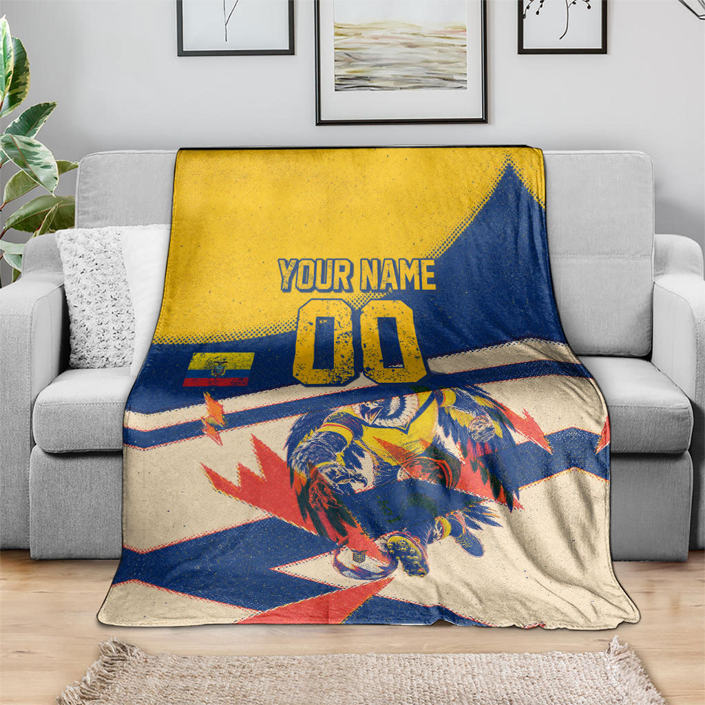 Personalized Ecuador Football Blanket Condor Vintage Grunge National Pride Soccer Mascot