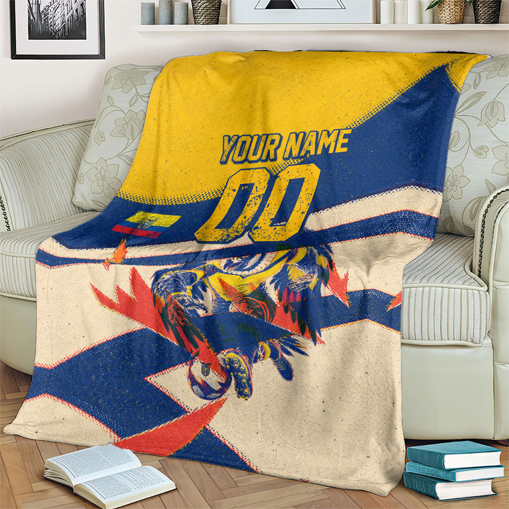Personalized Ecuador Football Blanket Condor Vintage Grunge National Pride Soccer Mascot