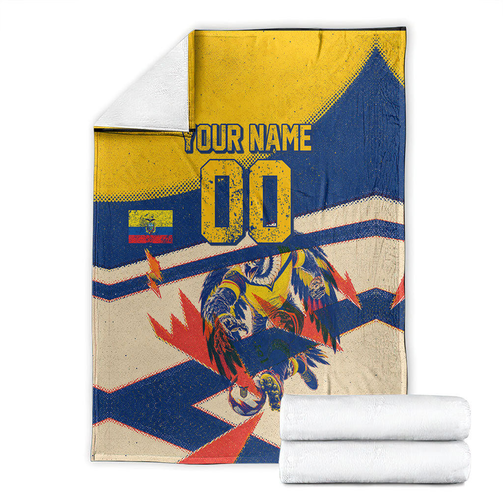 Personalized Ecuador Football Blanket Condor Vintage Grunge National Pride Soccer Mascot
