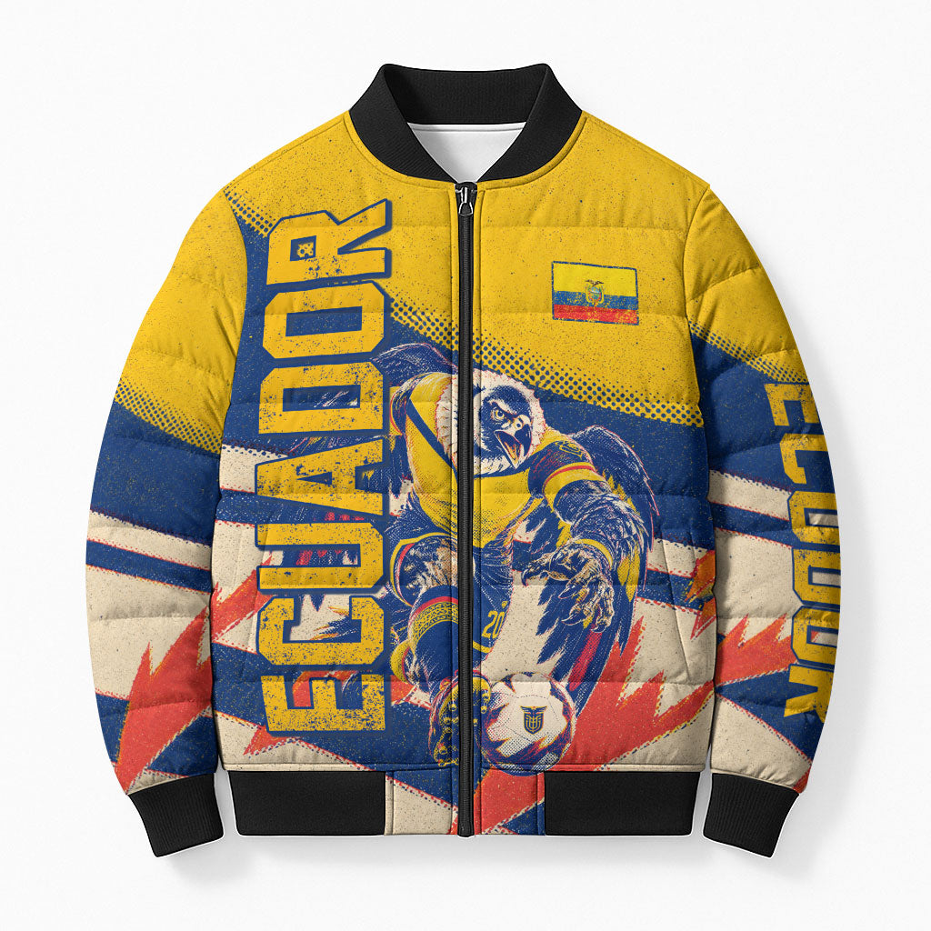 Personalized Ecuador Football Bomber Puffer Jacket Condor Vintage Grunge National Pride Soccer Mascot