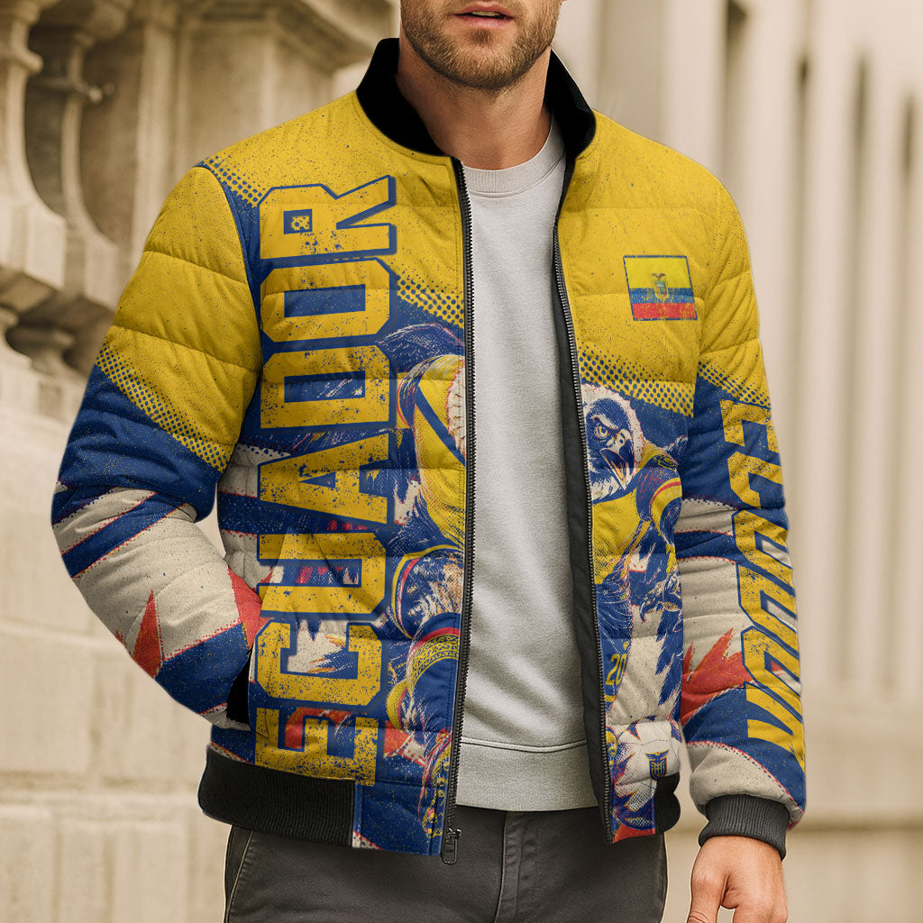 Personalized Ecuador Football Bomber Puffer Jacket Condor Vintage Grunge National Pride Soccer Mascot