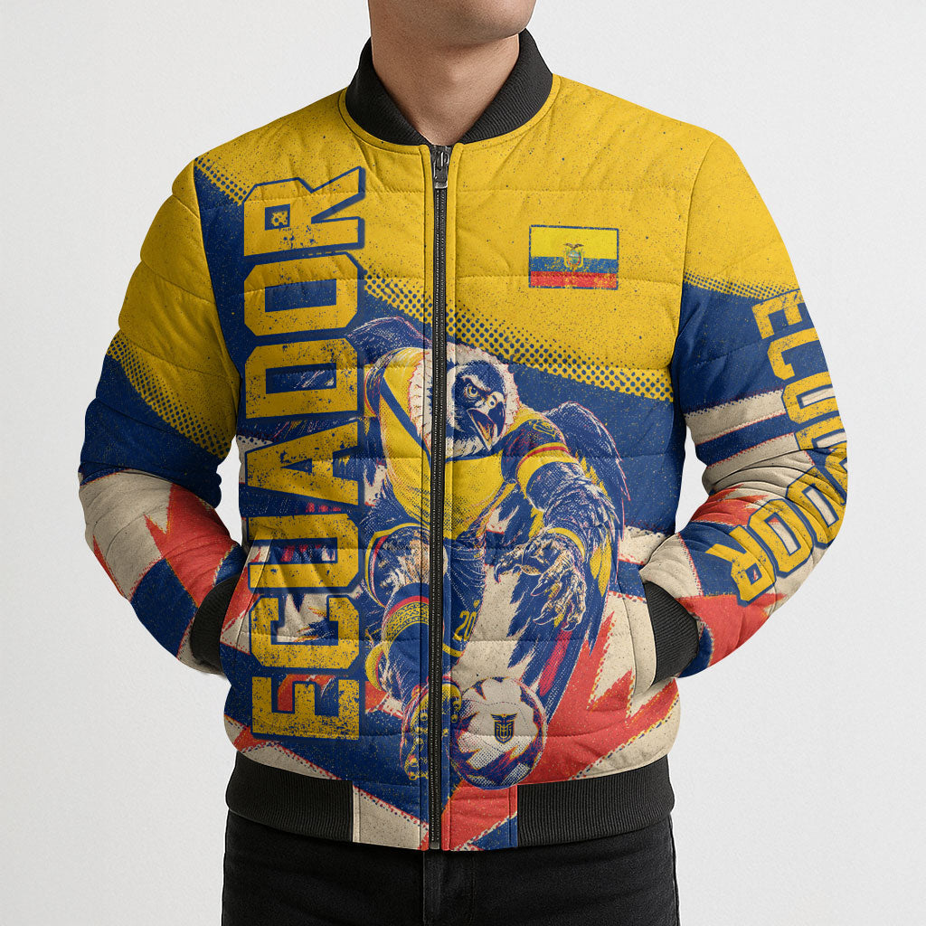 Personalized Ecuador Football Bomber Puffer Jacket Condor Vintage Grunge National Pride Soccer Mascot