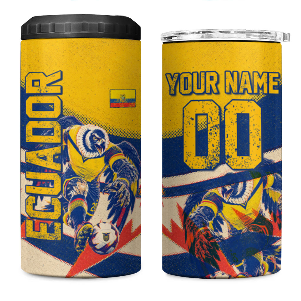 Personalized Ecuador Football 4 in 1 Can Cooler Tumbler Condor Vintage Grunge National Pride Soccer Mascot