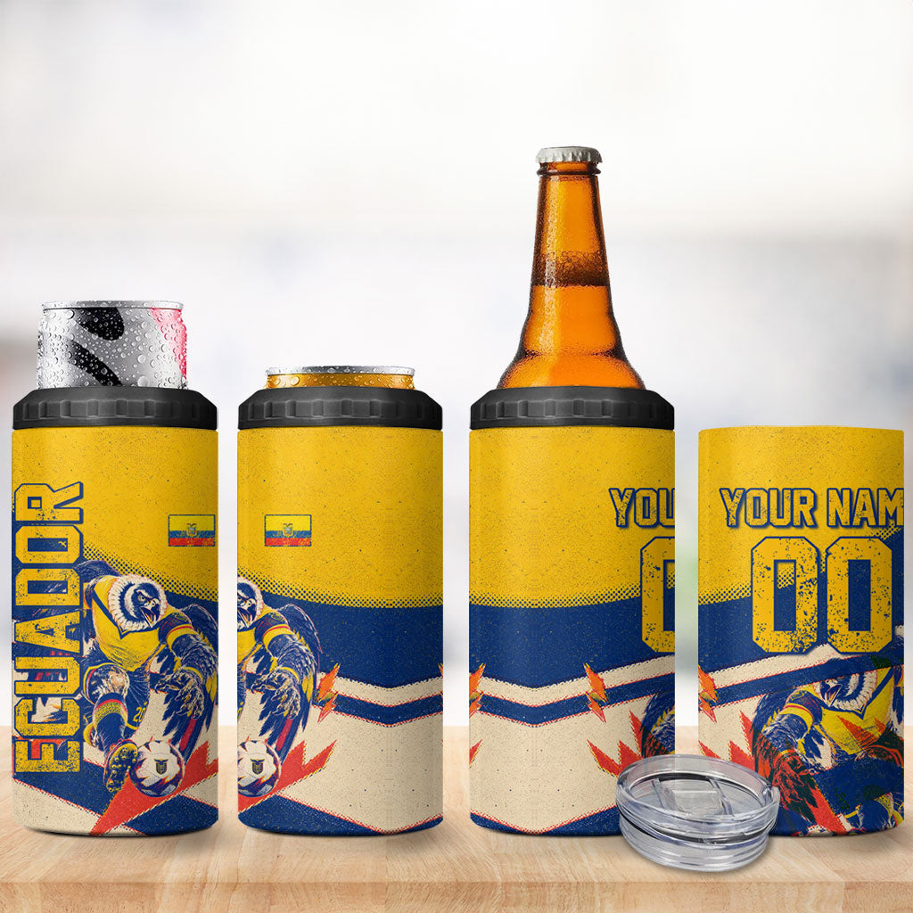 Personalized Ecuador Football 4 in 1 Can Cooler Tumbler Condor Vintage Grunge National Pride Soccer Mascot