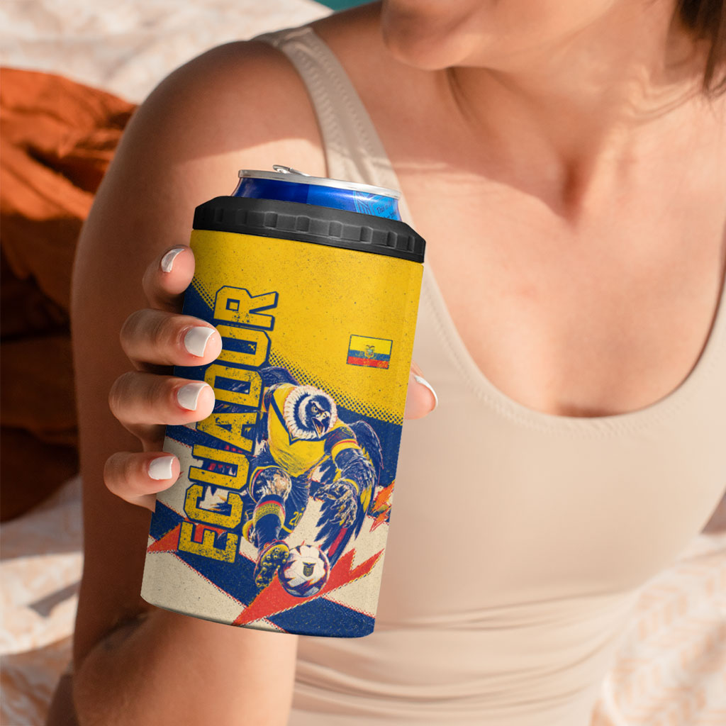 Personalized Ecuador Football 4 in 1 Can Cooler Tumbler Condor Vintage Grunge National Pride Soccer Mascot