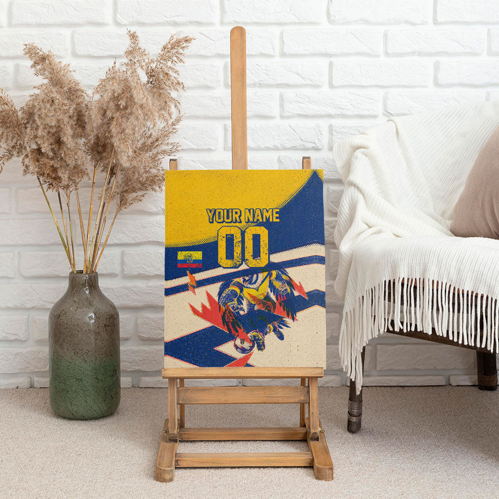 Personalized Ecuador Football Canvas Wall Art Condor Vintage Grunge National Pride Soccer Mascot