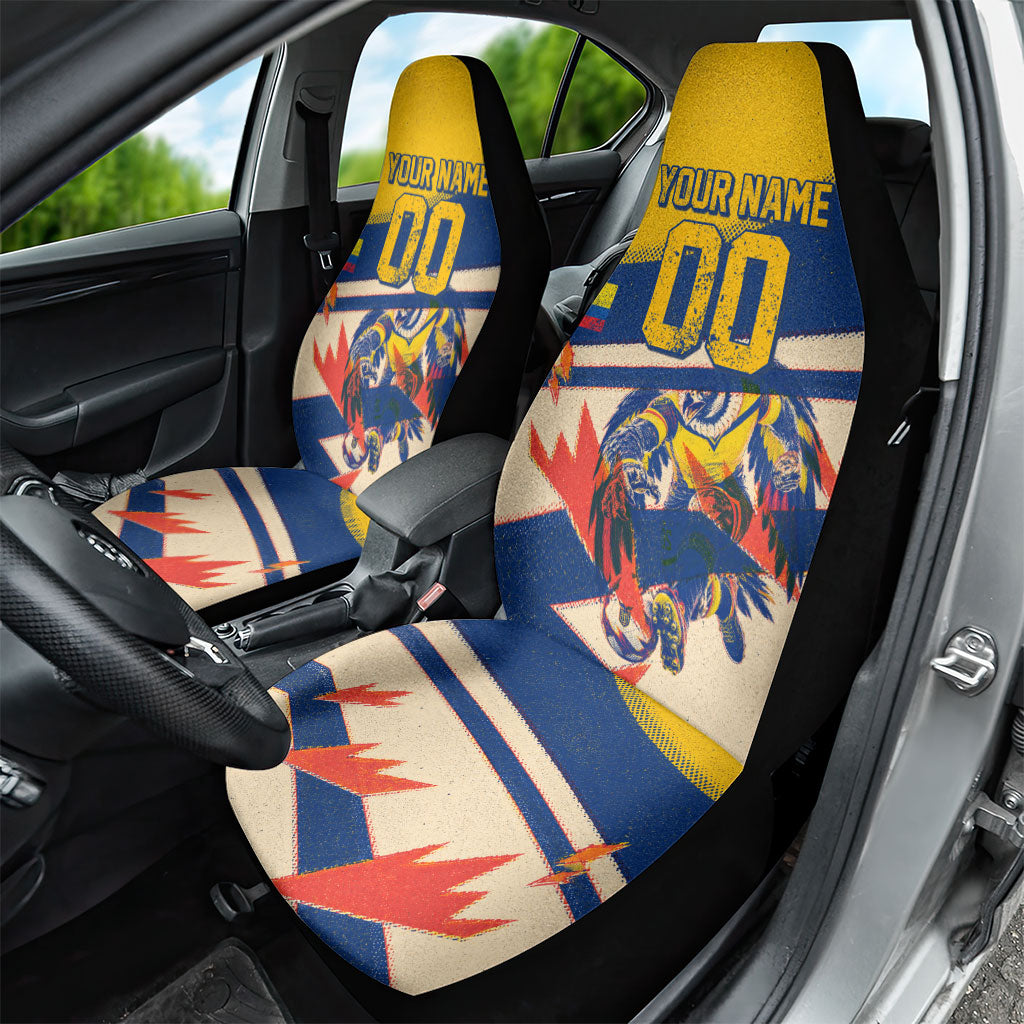 Personalized Ecuador Football Car Seat Cover Condor Vintage Grunge National Pride Soccer Mascot