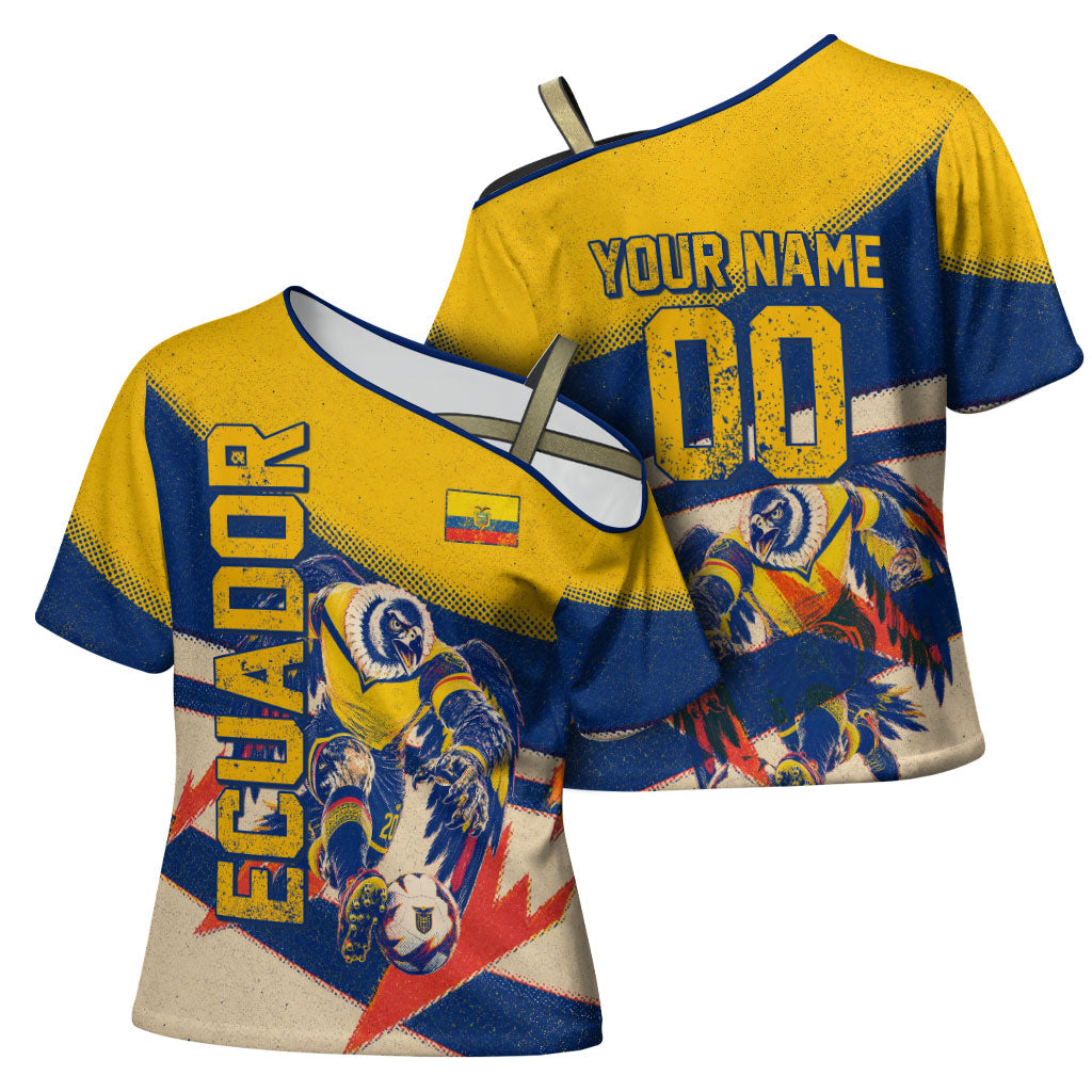 Personalized Ecuador Football Cross Shoulder Shirt Condor Vintage Grunge National Pride Soccer Mascot