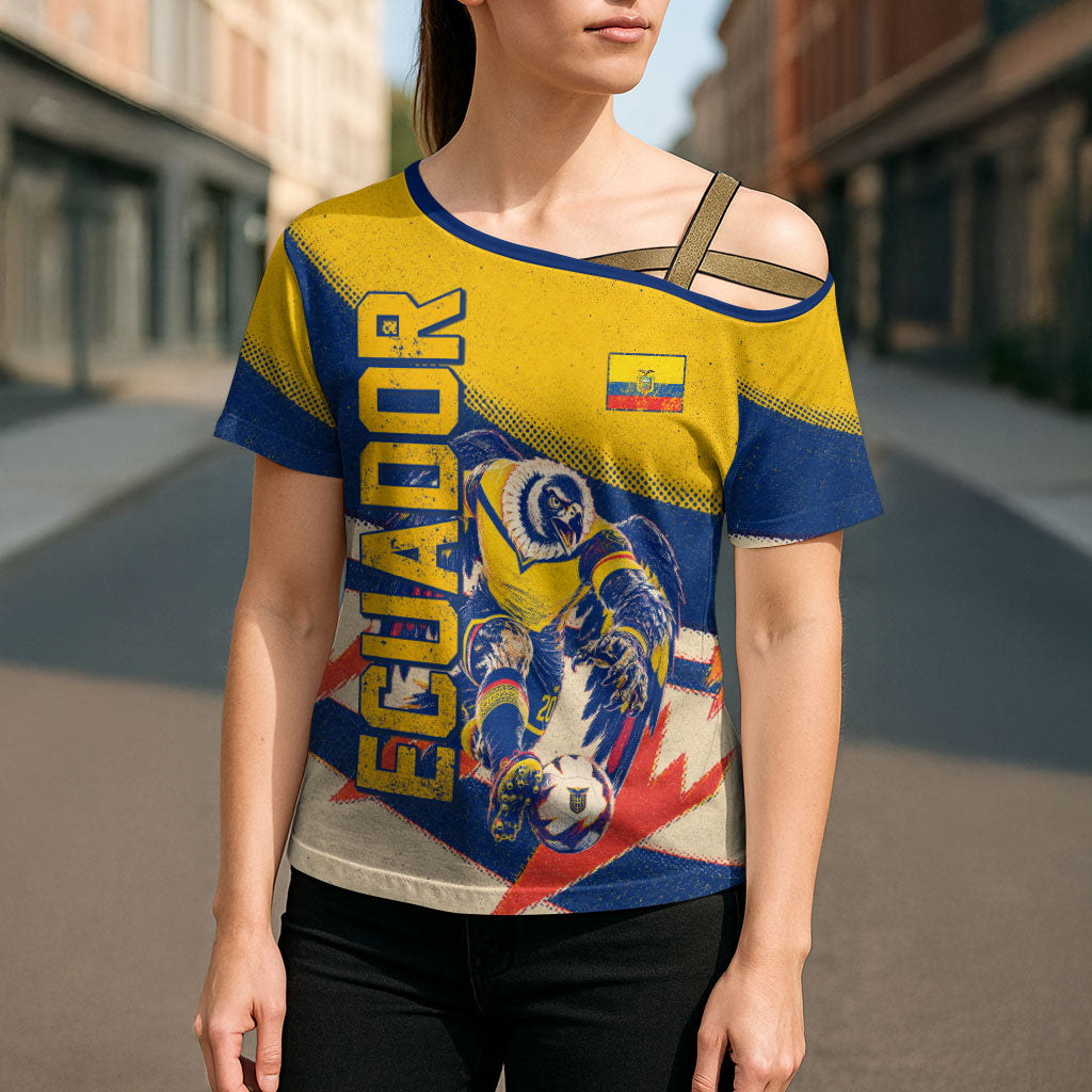 Personalized Ecuador Football Cross Shoulder Shirt Condor Vintage Grunge National Pride Soccer Mascot