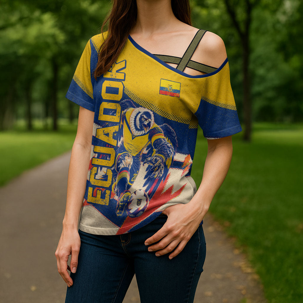 Personalized Ecuador Football Cross Shoulder Shirt Condor Vintage Grunge National Pride Soccer Mascot
