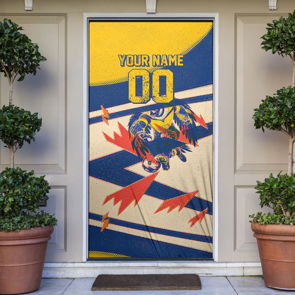 Personalized Ecuador Football Door Cover Condor Vintage Grunge National Pride Soccer Mascot