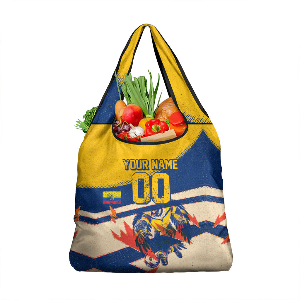 Personalized Ecuador Football Grocery Bag Condor Vintage Grunge National Pride Soccer Mascot