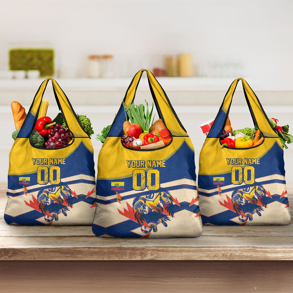 Personalized Ecuador Football Grocery Bag Condor Vintage Grunge National Pride Soccer Mascot
