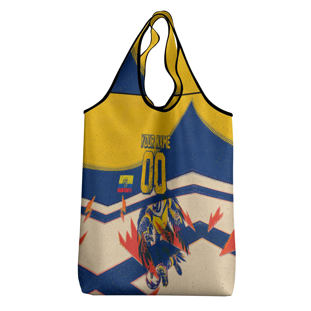 Personalized Ecuador Football Grocery Bag Condor Vintage Grunge National Pride Soccer Mascot