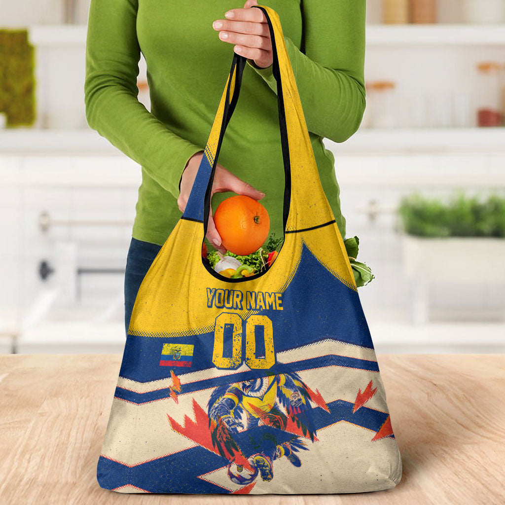 Personalized Ecuador Football Grocery Bag Condor Vintage Grunge National Pride Soccer Mascot
