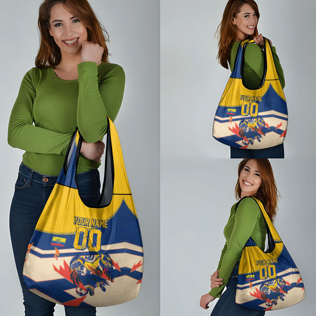 Personalized Ecuador Football Grocery Bag Condor Vintage Grunge National Pride Soccer Mascot