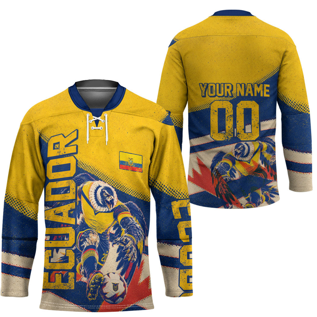 Personalized Ecuador Football Hockey Jersey Condor Vintage Grunge National Pride Soccer Mascot