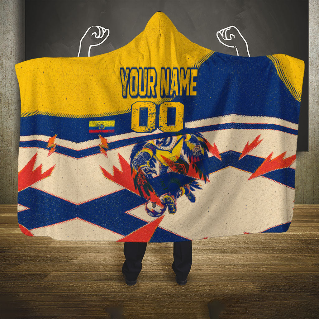 Personalized Ecuador Football Hooded Blanket Condor Vintage Grunge National Pride Soccer Mascot