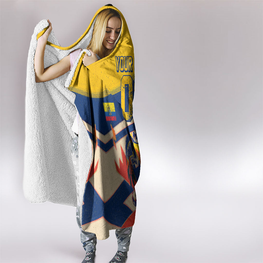 Personalized Ecuador Football Hooded Blanket Condor Vintage Grunge National Pride Soccer Mascot