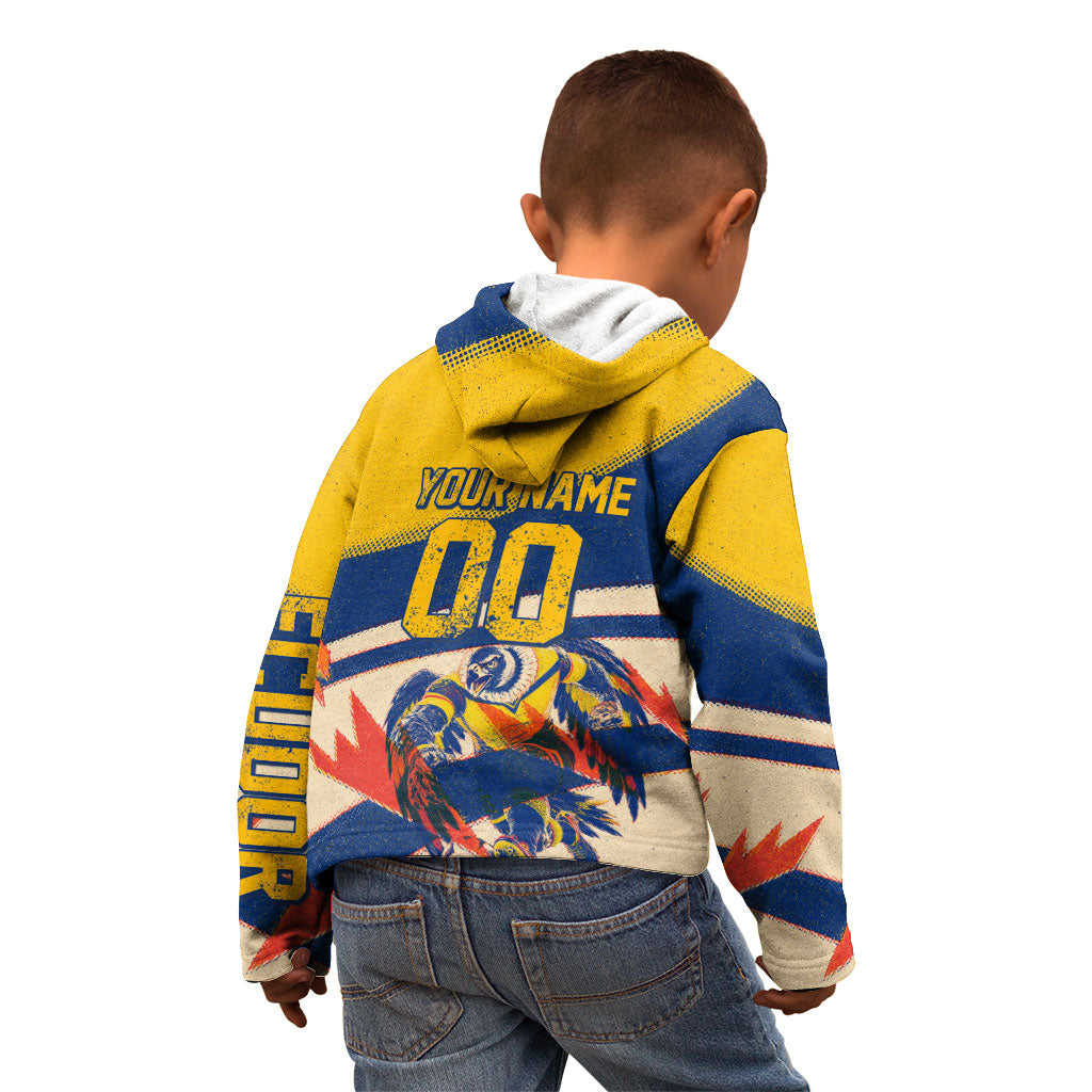 Personalized Ecuador Football Kid Hoodie Condor Vintage Grunge National Pride Soccer Mascot